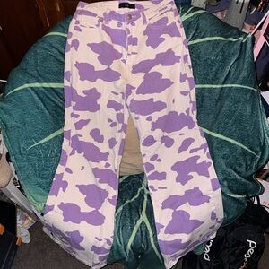 Purple and White Cow Print Pants